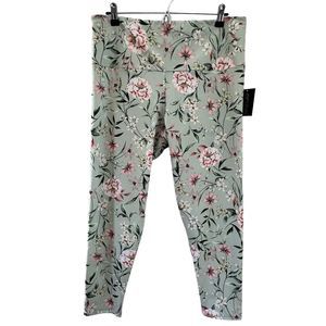 Onzie Floral High Rise Green Pink White Midi Yoga Leggings Size 1X NWT